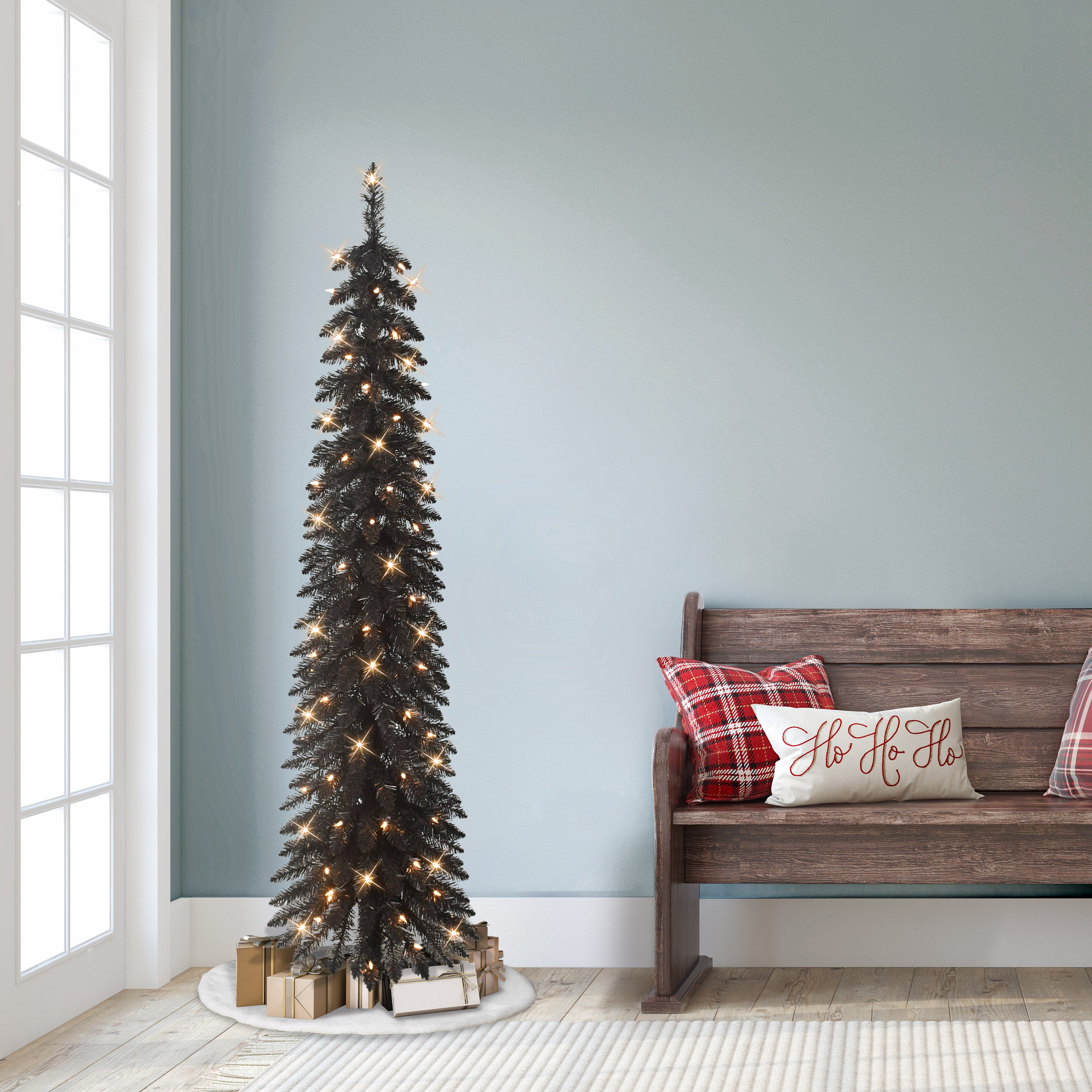 6' Pre-Lit Black Alpine Pencil Tree